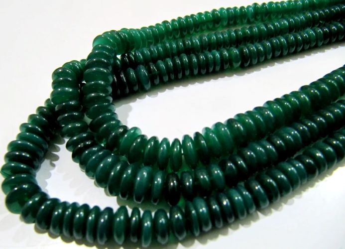 Natural Green Onyx Beads Smooth Rondelle German Cut Green Onyx Beads, 6-9mm Size Beads, Strand 8 inches long