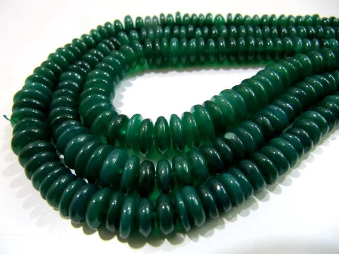 Natural Green Onyx Beads Smooth Rondelle German Cut Green Onyx Beads, 6-9mm Size Beads, Strand 8 inches long