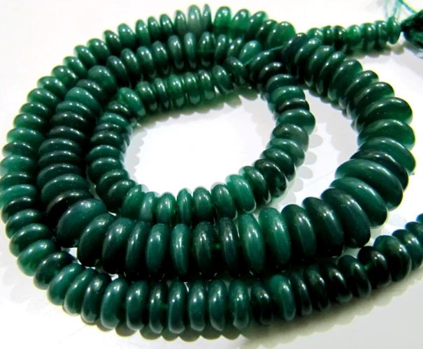 Natural Green Onyx Beads Smooth Rondelle German Cut Green Onyx Beads, 6-9mm Size Beads, Strand 8 inches long