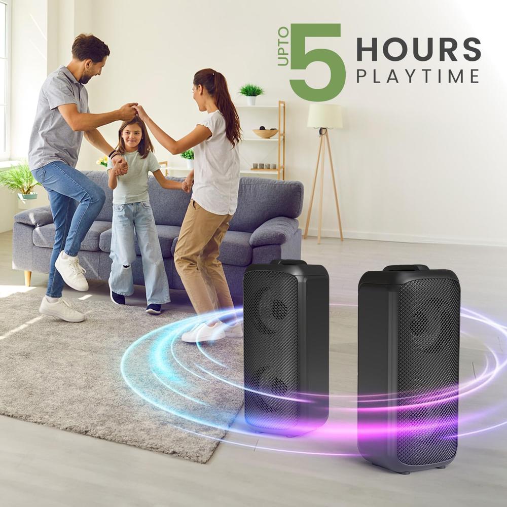 Portronics Rumble 25W Portable Bluetooth Speaker with Wired Karaoke Mic, Upto 5 Hours Playtime, Bluetooth V5.3, Dual Dynamic Driver, TF Card Slot, AUX in/USB in Port, Type C Fast Charging(Black)