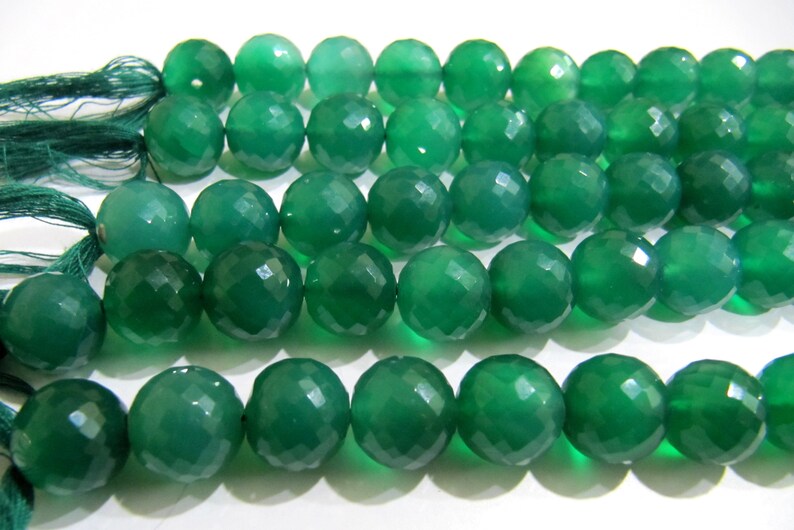 Natural Green Onyx Round Ball Shape Micro Faceted 5-6mm Strand 8 Inches Long