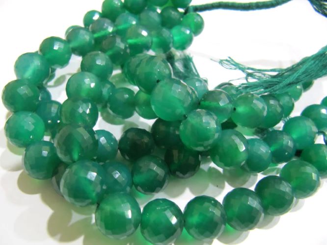 Natural Green Onyx Round Ball Shape Micro Faceted 5-6mm Strand 8 Inches Long