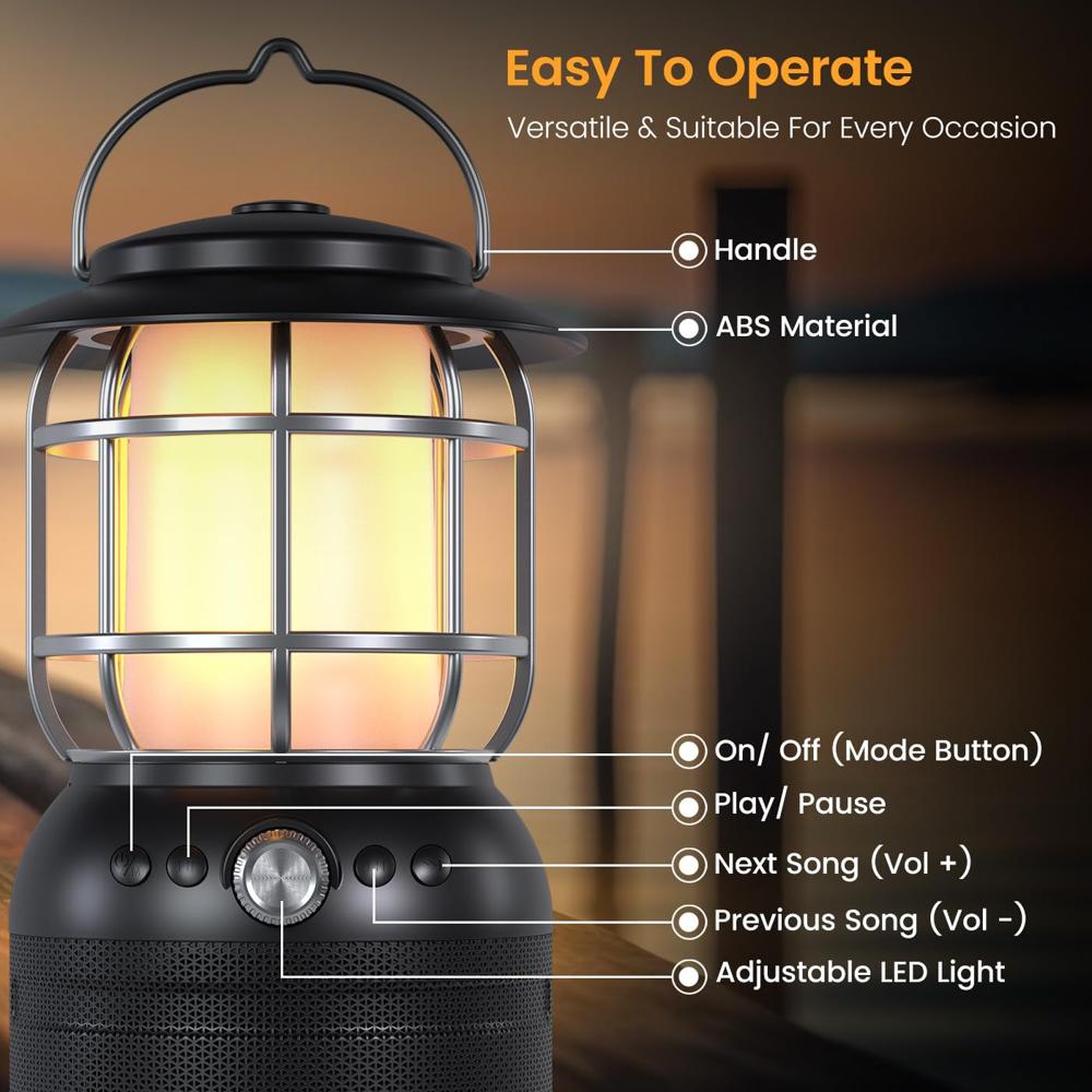 Portronics ilumi II 16W HD Sound Bluetooth Speaker With LED Lamp, Upto 5 Hrs Playtime, 2 LED Lantern Lamp Mode, Bluetooth V5.3, USB Port, Integrate Handle, Water Resistant, Type C Fast Charging(Black)