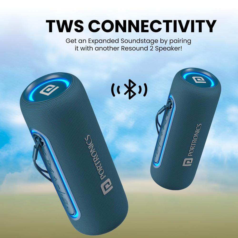 Portronics Resound 2 15W HD Sound Portable Wireless Bluetooth Speaker, in-Built Mic, RGB Lights, TWS Connectivity, Bluetooth v5.3, IPX5 Water Resistant, Type C Charging Port(Blue)