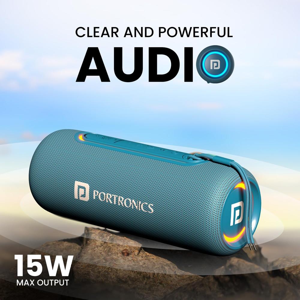 Portronics Resound 2 15W HD Sound Portable Wireless Bluetooth Speaker, in-Built Mic, RGB Lights, TWS Connectivity, Bluetooth v5.3, IPX5 Water Resistant, Type C Charging Port(Blue)