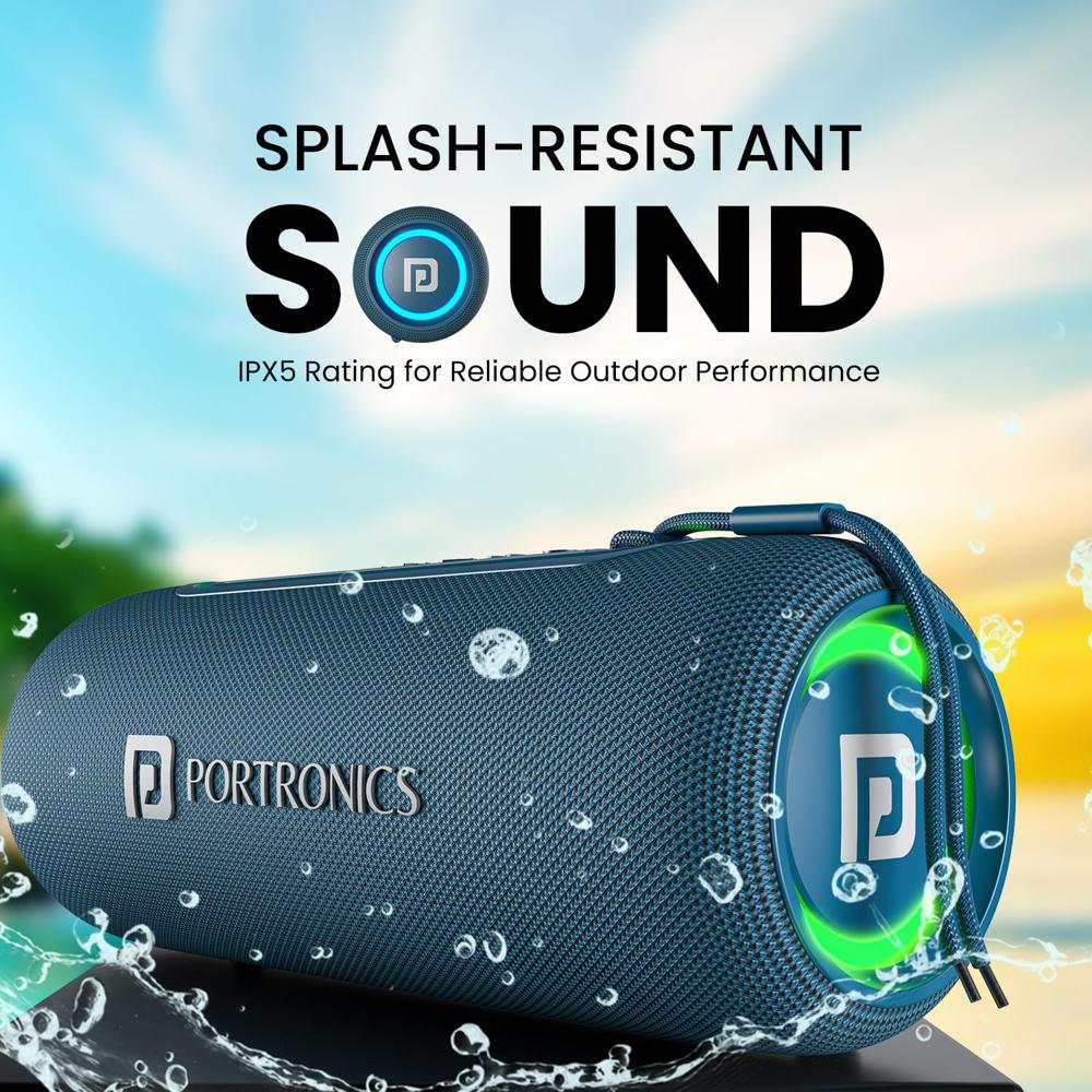 Portronics Resound 2 15W HD Sound Portable Wireless Bluetooth Speaker, in-Built Mic, RGB Lights, TWS Connectivity, Bluetooth v5.3, IPX5 Water Resistant, Type C Charging Port(Blue)