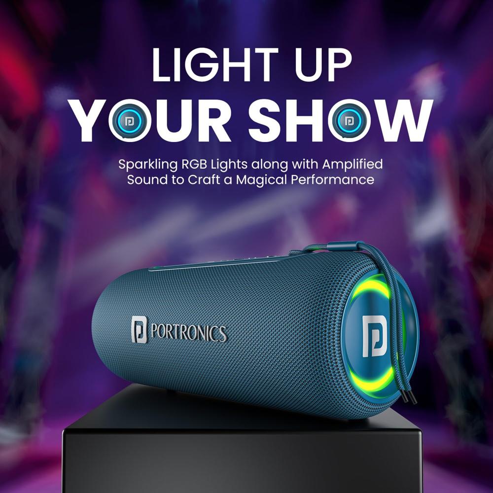 Portronics Resound 2 15W HD Sound Portable Wireless Bluetooth Speaker, in-Built Mic, RGB Lights, TWS Connectivity, Bluetooth v5.3, IPX5 Water Resistant, Type C Charging Port(Blue)