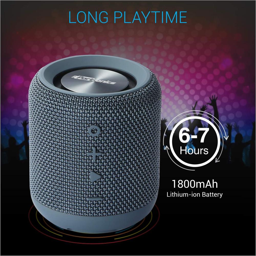 Portronics SoundDrum 10W Portable Bluetooth Stereo Speaker with Powerful Bass, 3.5mm AUX, USB Music, In-Built Mic, In-Built FM, 6-7 Hrs Playtime(Blue)