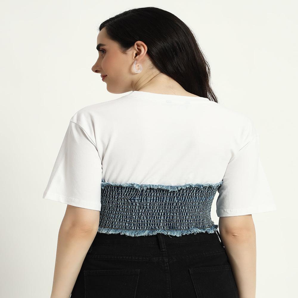 White Denim Corset Attached Top