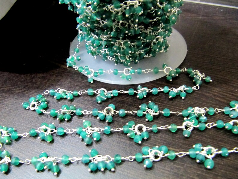 Green Onyx Flower Chain Rondelle faceted Beads 3 -4mm size Dangling Chain