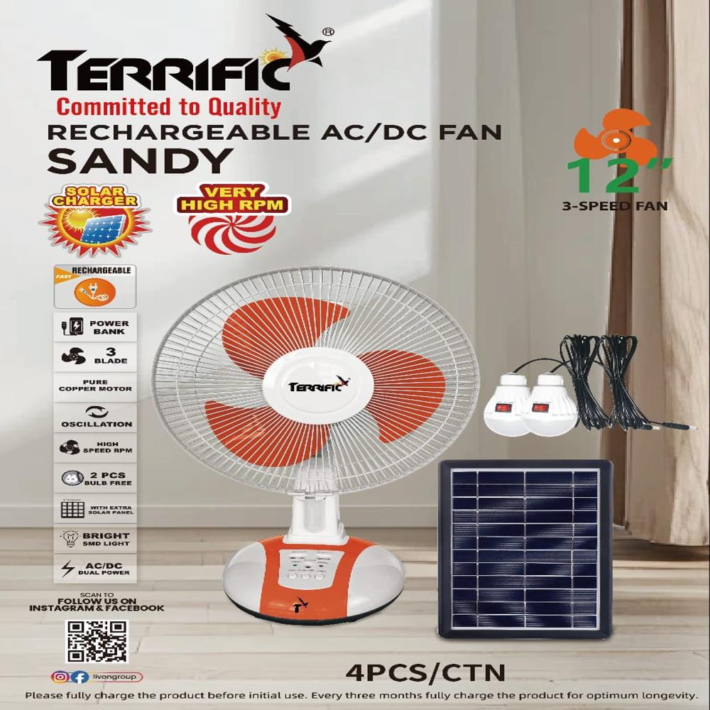TERRIFIC RECHARGEABLE FAN AC/DC.
