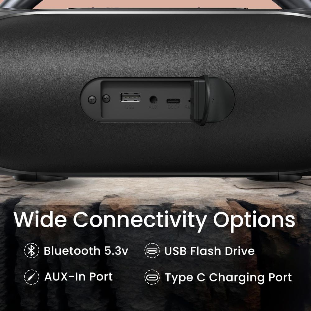 Portronics 30W Radiant 2 Portable Bluetooth Speaker with Wireless Karaoke Mic,6 Hour Playtime,HD Clarity Sound, Dual Driver, RGB LEDs, TWS Mode, BT5.3v, USB Drive, Aux in, Type C Fast Charging(Black)