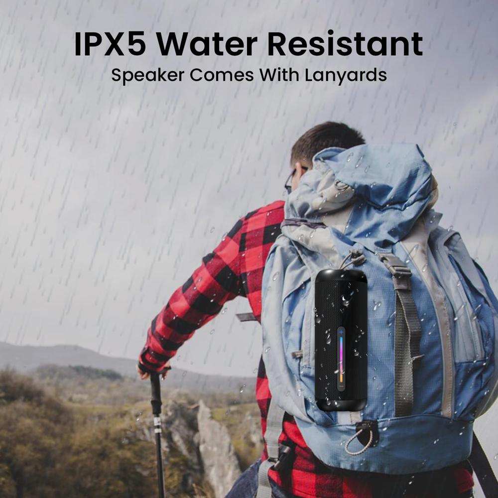 Portronics Breeze 5 25W Portable Wireless Bluetooth Speaker with in Built Mic,6 Hrs Playtime,RGB LEDs,TWS Mode,BT 5.3v,USB Drive,SD Card,AUX in,FM Radio,IPX5 Water Resistant,Type C Charging(Black)