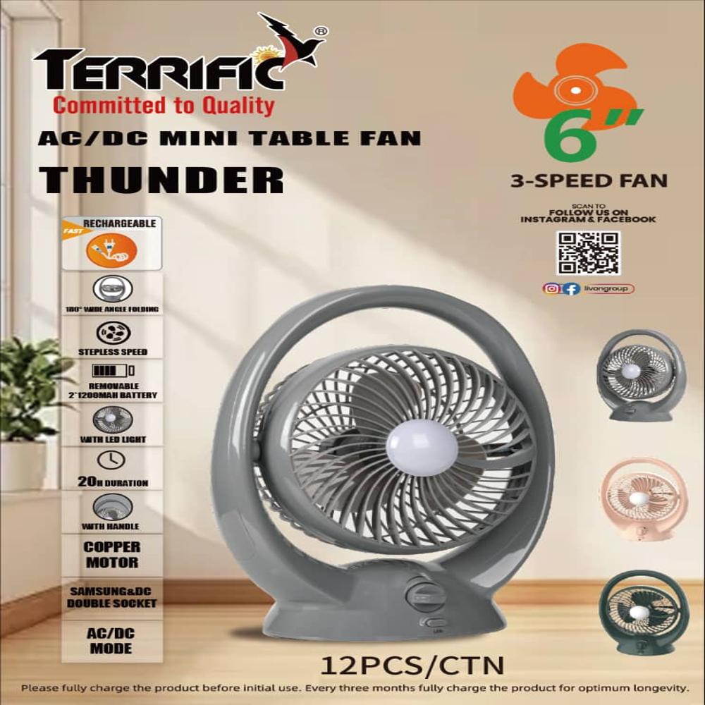 TERRIFIC RECHARGEABLE FAN AC/DC