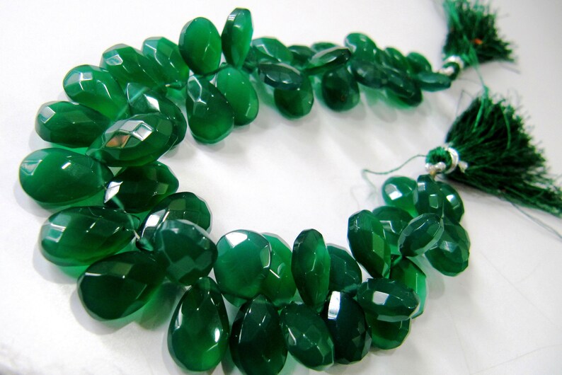 Natural Green onyx Pear Shape Briolette Size 8x10mm to 10x15mm  Strand of 8 inch Long