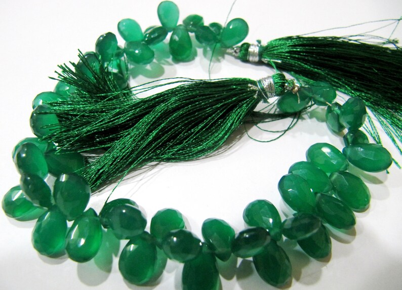 Natural Green onyx Pear Shape Briolette Size 8x10mm to 10x15mm  Strand of 8 inch Long