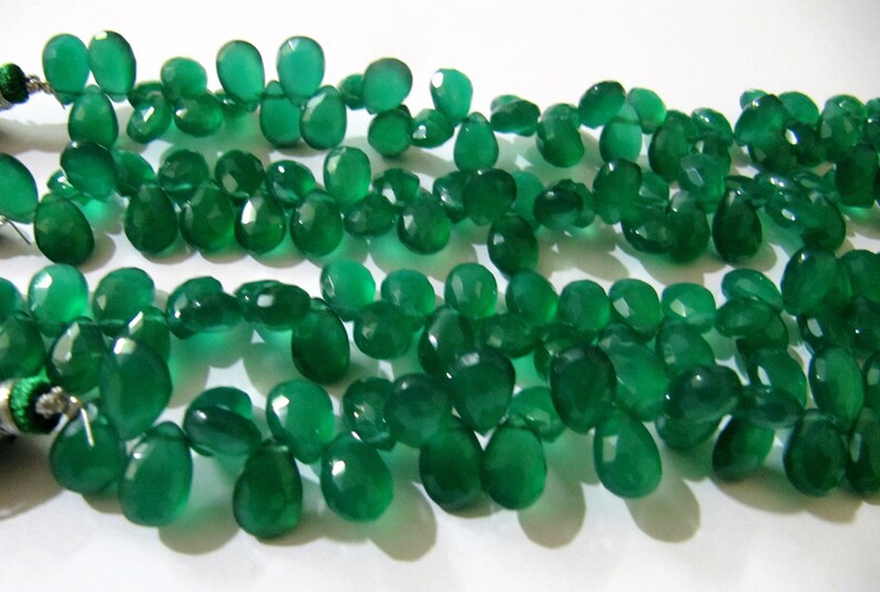 Natural Green onyx Pear Shape Briolette Size 8x10mm to 10x15mm  Strand of 8 inch Long