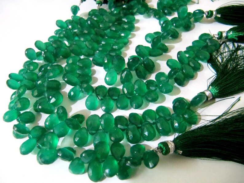 Natural Green onyx Pear Shape Briolette Size 8x10mm to 10x15mm  Strand of 8 inch Long