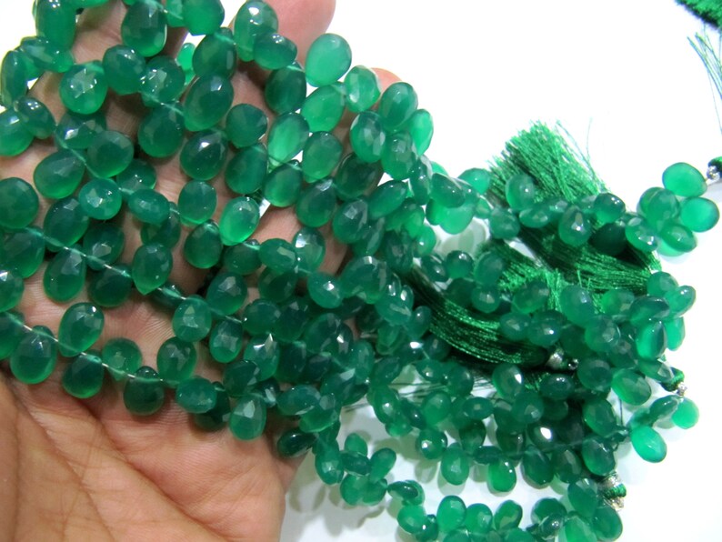Natural Green onyx Pear Shape Briolette Size 8x10mm to 10x15mm  Strand of 8 inch Long