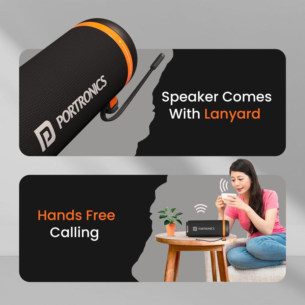 Portronics 15W Breeze 7 Wireless Bluetooth Speaker with Rotational Volume Control, Upto 6 Hours Playtime, Bluetooth 5.4V, Passive Bass Radiator, TWS Mode, RGB LED Lights, Type C Charging(Black)