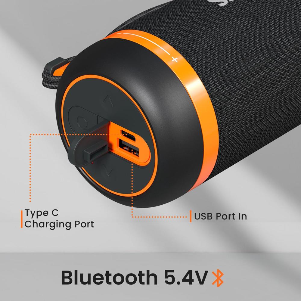 Portronics 15W Breeze 7 Wireless Bluetooth Speaker with Rotational Volume Control, Upto 6 Hours Playtime, Bluetooth 5.4V, Passive Bass Radiator, TWS Mode, RGB LED Lights, Type C Charging(Black)