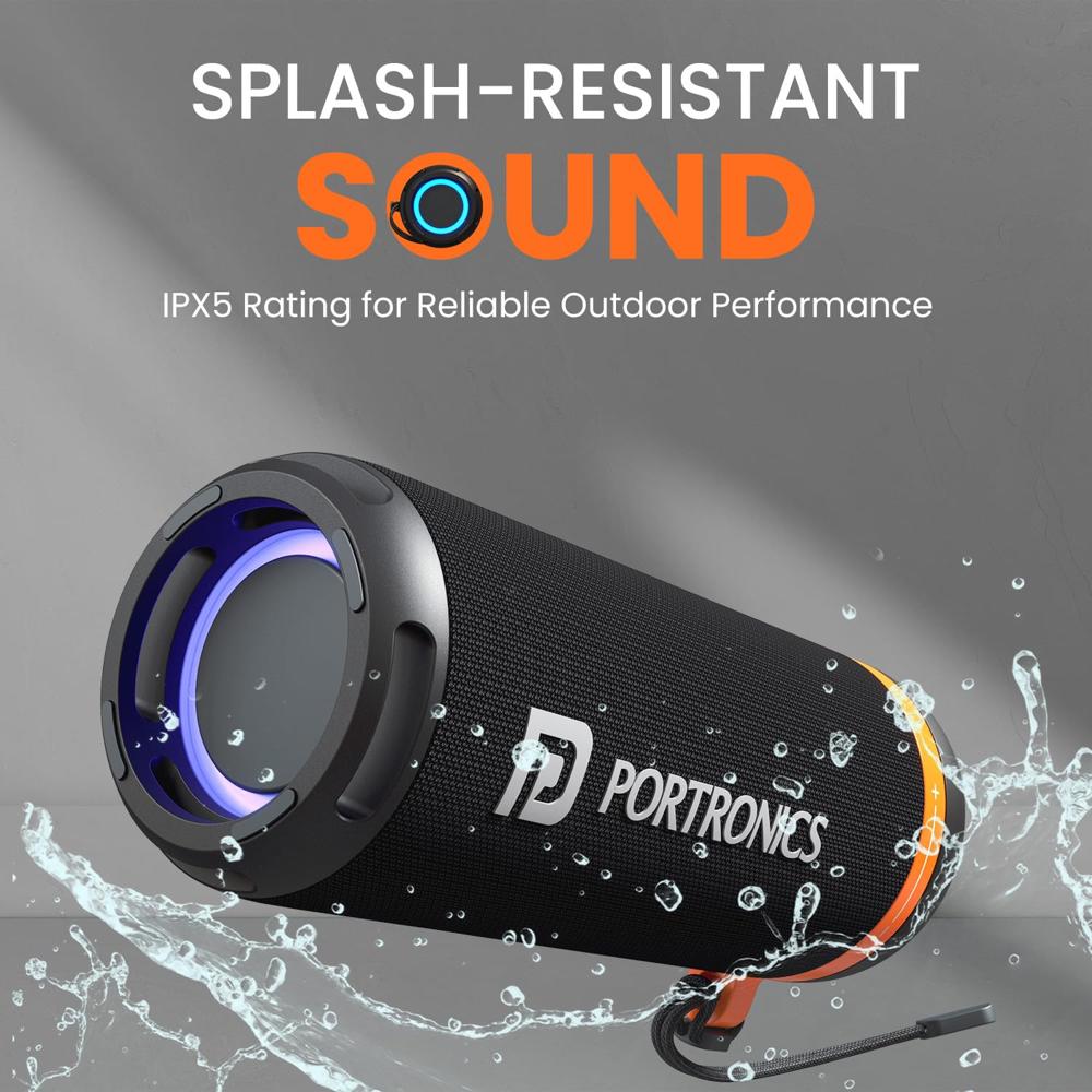 Portronics 15W Breeze 7 Wireless Bluetooth Speaker with Rotational Volume Control, Upto 6 Hours Playtime, Bluetooth 5.4V, Passive Bass Radiator, TWS Mode, RGB LED Lights, Type C Charging(Black)