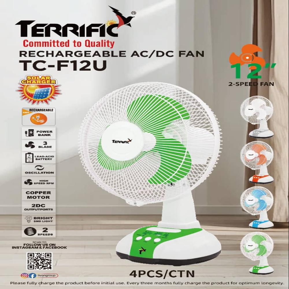 TERRIFIC RECHARGEABLE FAN AC/DC.
