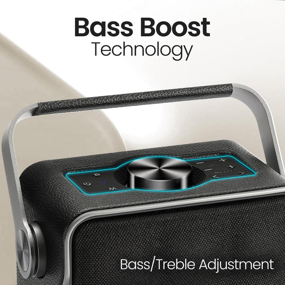 Portronics Harmony II 60W HD Sound Portable Bluetooth 5.3V Speaker, Bass Boost Technology, Upto 5 Hours Playtime, Bass/Treble Adjustment, Leather Finish, USB/AUX in, Type C Fast Charging(Grey)