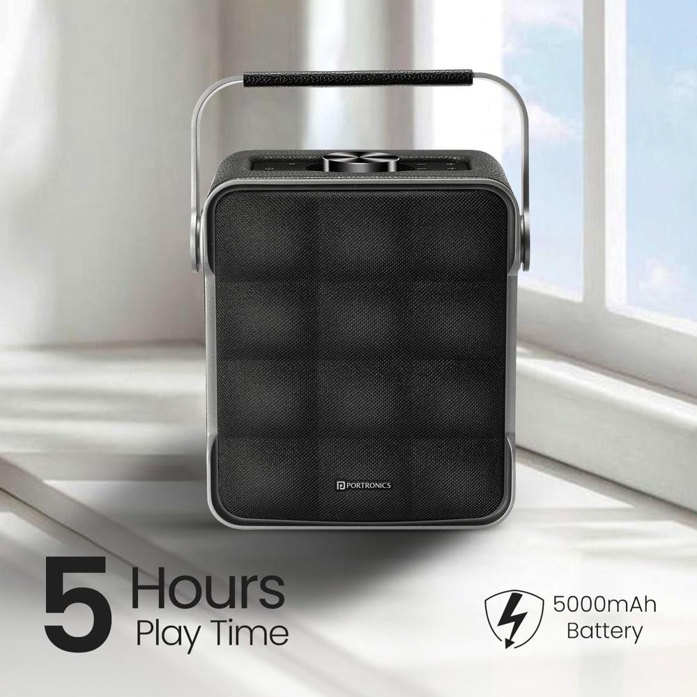 Portronics Harmony II 60W HD Sound Portable Bluetooth 5.3V Speaker, Bass Boost Technology, Upto 5 Hours Playtime, Bass/Treble Adjustment, Leather Finish, USB/AUX in, Type C Fast Charging(Grey)