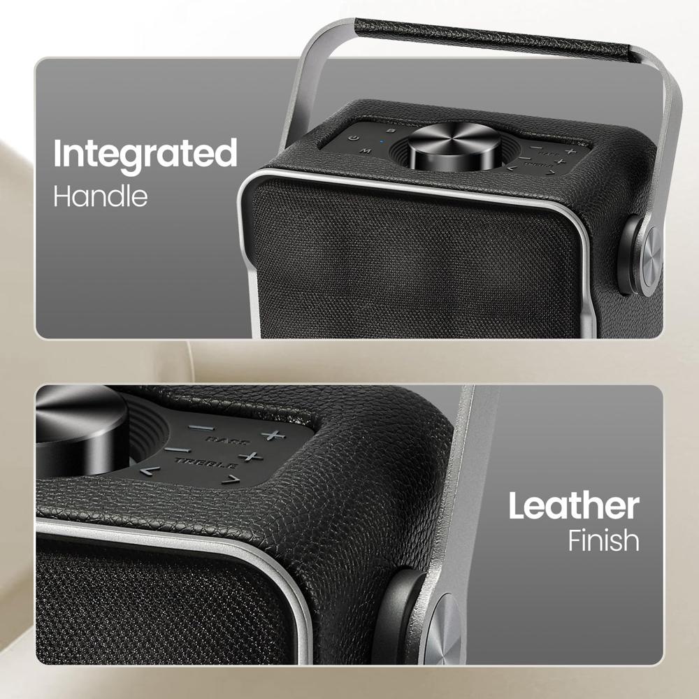 Portronics Harmony II 60W HD Sound Portable Bluetooth 5.3V Speaker, Bass Boost Technology, Upto 5 Hours Playtime, Bass/Treble Adjustment, Leather Finish, USB/AUX in, Type C Fast Charging(Grey)