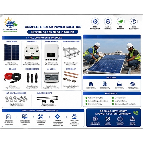 DCR Kit - Adani 540-555WP/Waaree 560WP Panel, Polycab/Growatt/Power One/K-Solar Inverter, MCB-Havells/SPD-Sibass