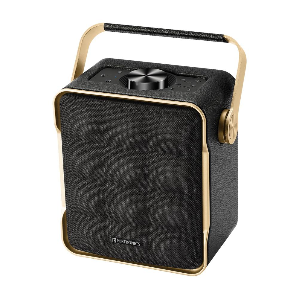 Portronics Harmony II 60W HD Sound Portable Bluetooth 5.3V Speaker, Bass Boost Technology, Upto 5 Hours Playtime, Bass/Treble Adjustment, Leather Finish, USB/AUX in, Type C Fast Charging(Gold)