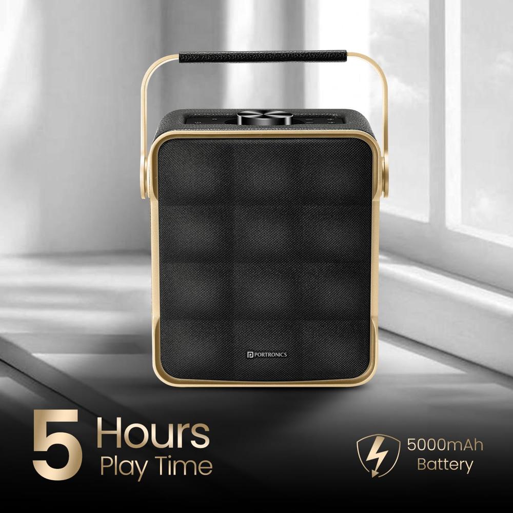 Portronics Harmony II 60W HD Sound Portable Bluetooth 5.3V Speaker, Bass Boost Technology, Upto 5 Hours Playtime, Bass/Treble Adjustment, Leather Finish, USB/AUX in, Type C Fast Charging(Gold)