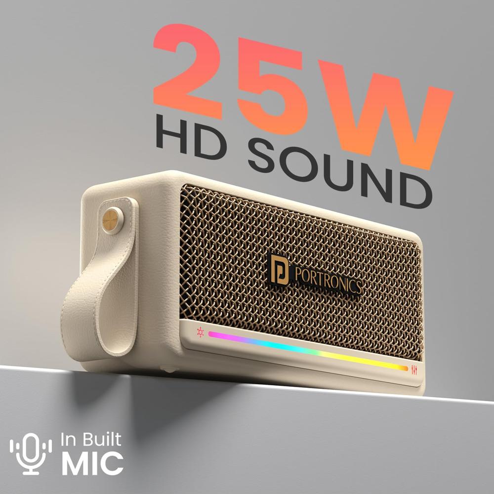 Portronics Harmony Mini 25W HD Premium Portable Bluetooth Speaker with Subwoofer, EQ Adjustment, 6 Hours Playtime, in-Built Mic,TWS Mode,RGB Lights, Bluetooth V5.3, Type C Fast Charging