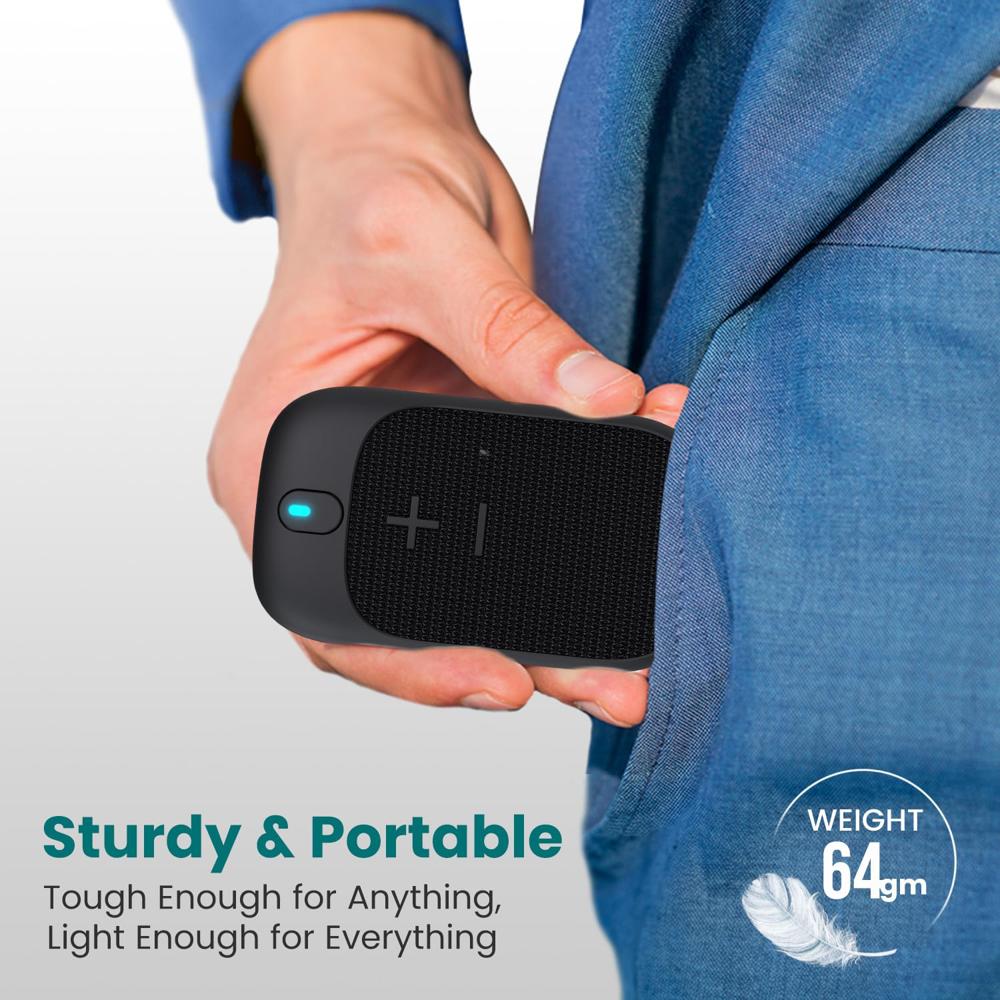 Portronics Talk Four 2W Wearable Bluetooth Speaker with Mic, Magnetic/Spring Clip-On, Upto 10Hours Playtime, IPX5 Water/Dust Resistant, Bluetooth 5.3v, Big Buttons, Portable Speaker with Microphone