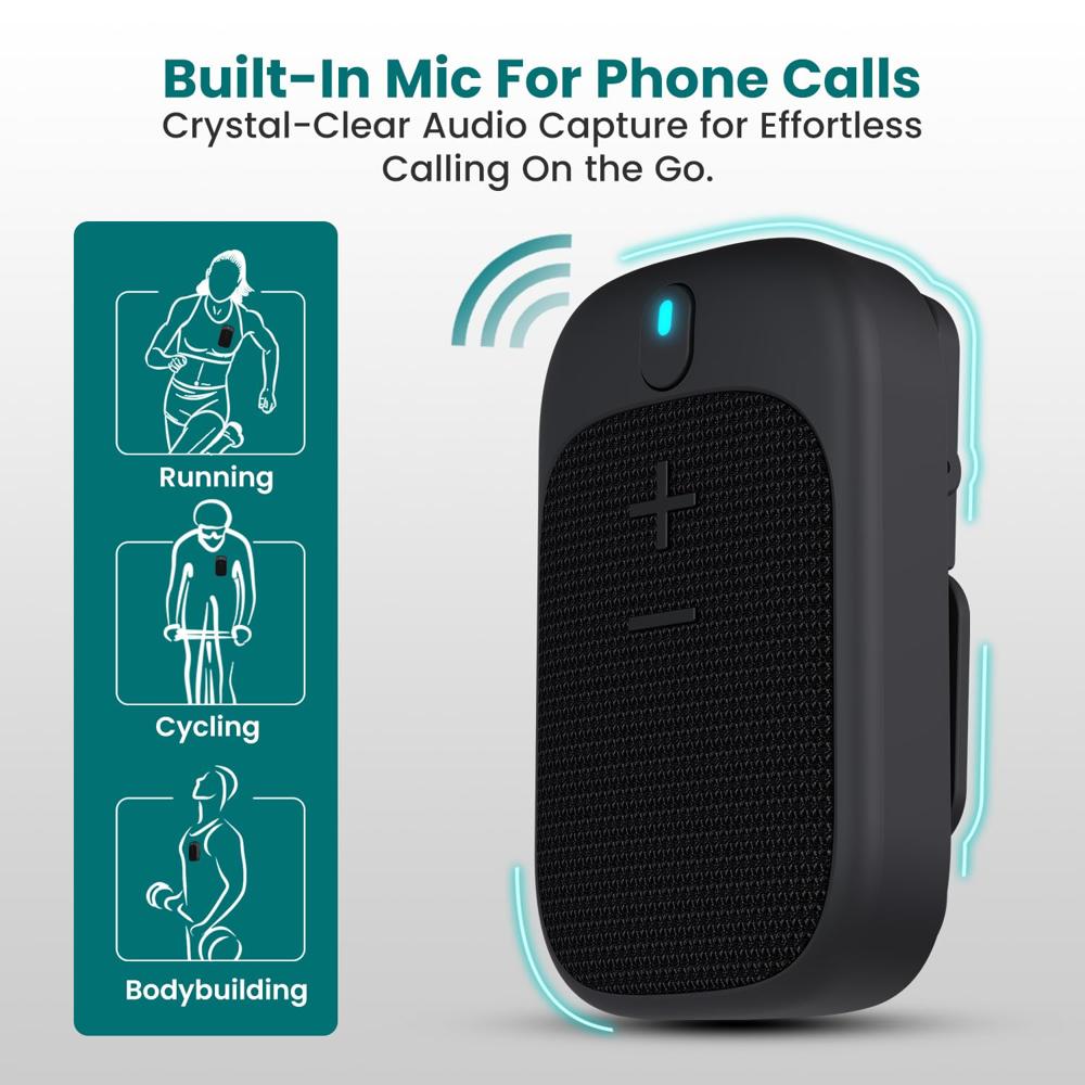 Portronics Talk Four 2W Wearable Bluetooth Speaker with Mic, Magnetic/Spring Clip-On, Upto 10Hours Playtime, IPX5 Water/Dust Resistant, Bluetooth 5.3v, Big Buttons, Portable Speaker with Microphone