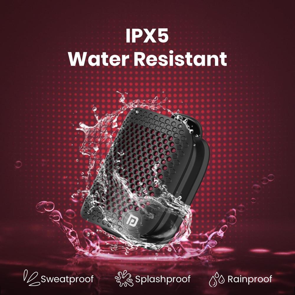 Portronics Talk Five 3W Wearable Bluetooth Speaker with Mic, Spring Clip-On, Upto 10Hours Playtime, IPX5 Water/Dust Resistant, Bluetooth 5.3v, Big Buttons, Portable Speaker with Microphone (Black)