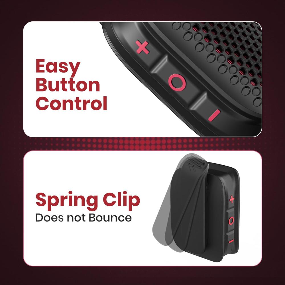 Portronics Talk Five 3W Wearable Bluetooth Speaker with Mic, Spring Clip-On, Upto 10Hours Playtime, IPX5 Water/Dust Resistant, Bluetooth 5.3v, Big Buttons, Portable Speaker with Microphone (Black)