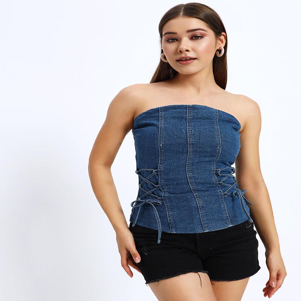 Ladies Denim Tube Knot Top