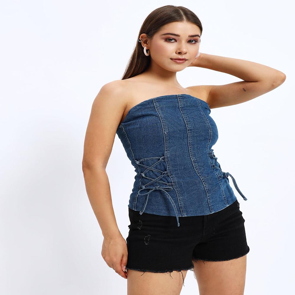 Ladies Denim Tube Knot Top