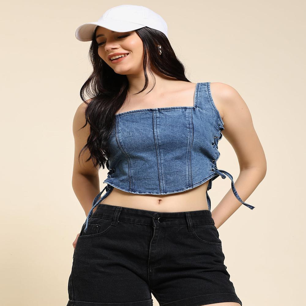 Ladies Denim Side Knot Corset