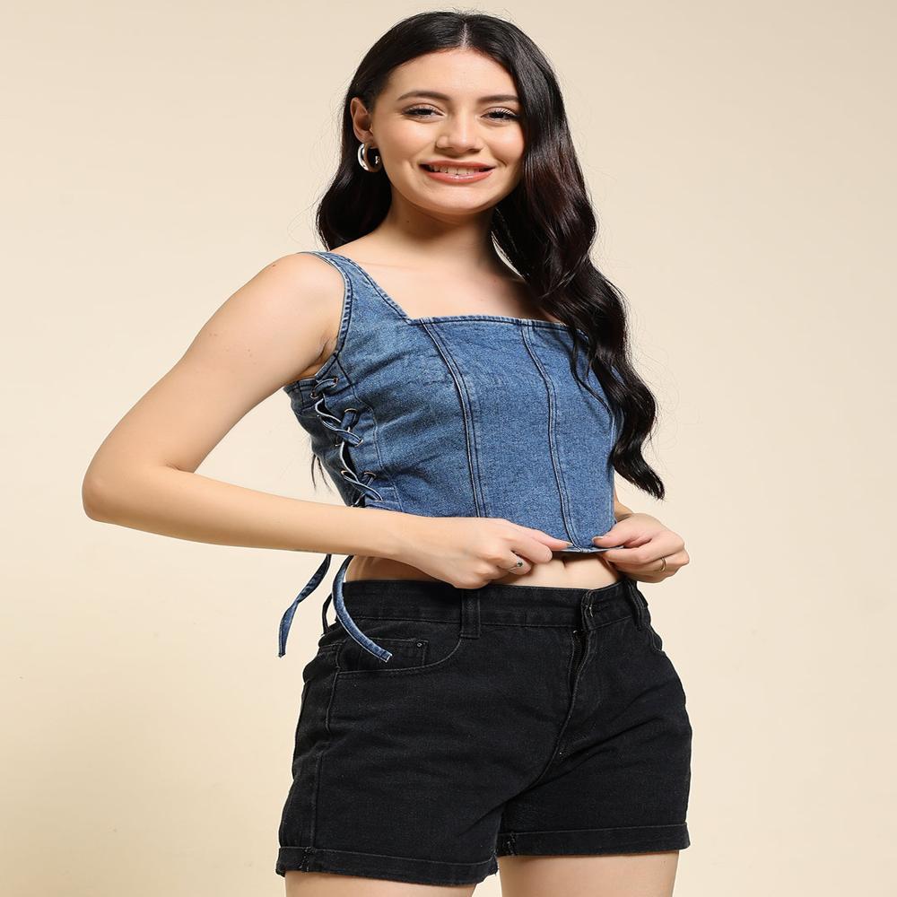 Ladies Denim Side Knot Corset