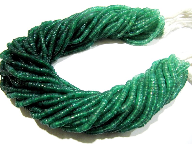 Natural Green Onyx Plain smooth Tyre shape Rondelle 4 mm Beads Strand 14 inches long