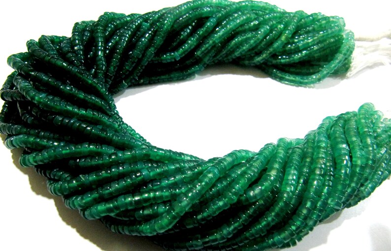 Natural Green Onyx Plain smooth Tyre shape Rondelle 4 mm Beads Strand 14 inches long