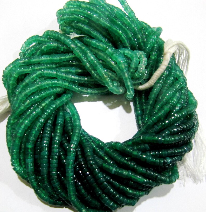 Natural Green Onyx Plain smooth Tyre shape Rondelle 4 mm Beads Strand 14 inches long