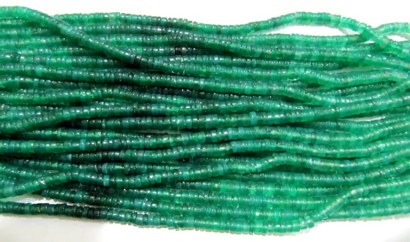 Natural Green Onyx Plain smooth Tyre shape Rondelle 4 mm Beads Strand 14 inches long