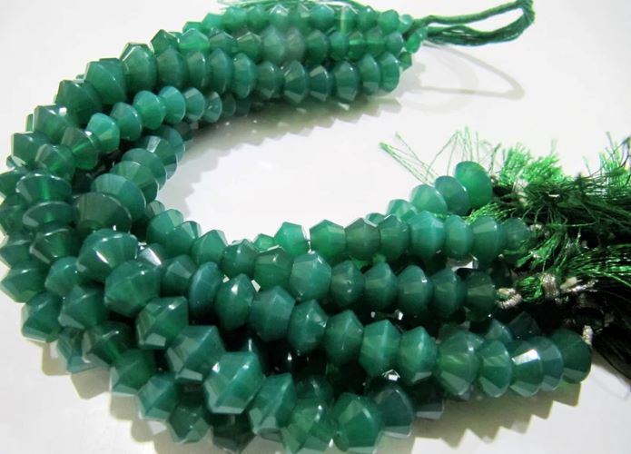 Natural Green Onyx Dholki Shape Rondelle Faceted Beads 8 to 12 mm Strand 9 inches long 