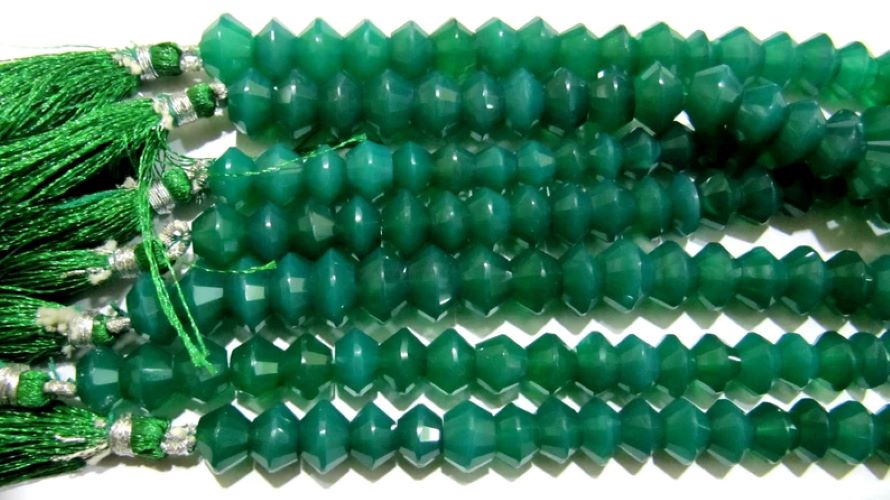 Natural Green Onyx Dholki Shape Rondelle Faceted Beads 8 to 12 mm Strand 9 inches long