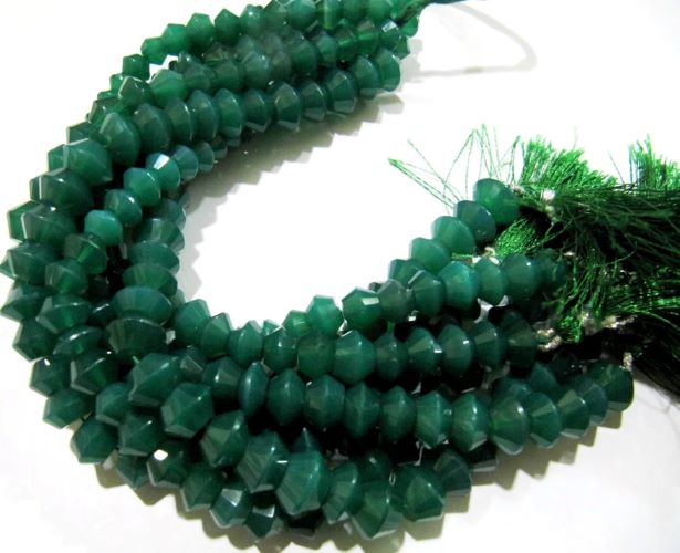 Natural Green Onyx Dholki Shape Rondelle Faceted Beads 8 to 12 mm Strand 9 inches long