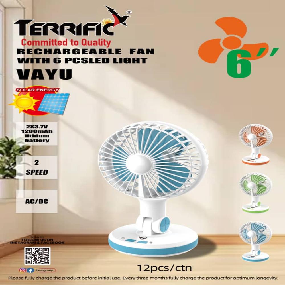 TERRIFIC RECHARGEABLE FAN AC/DC